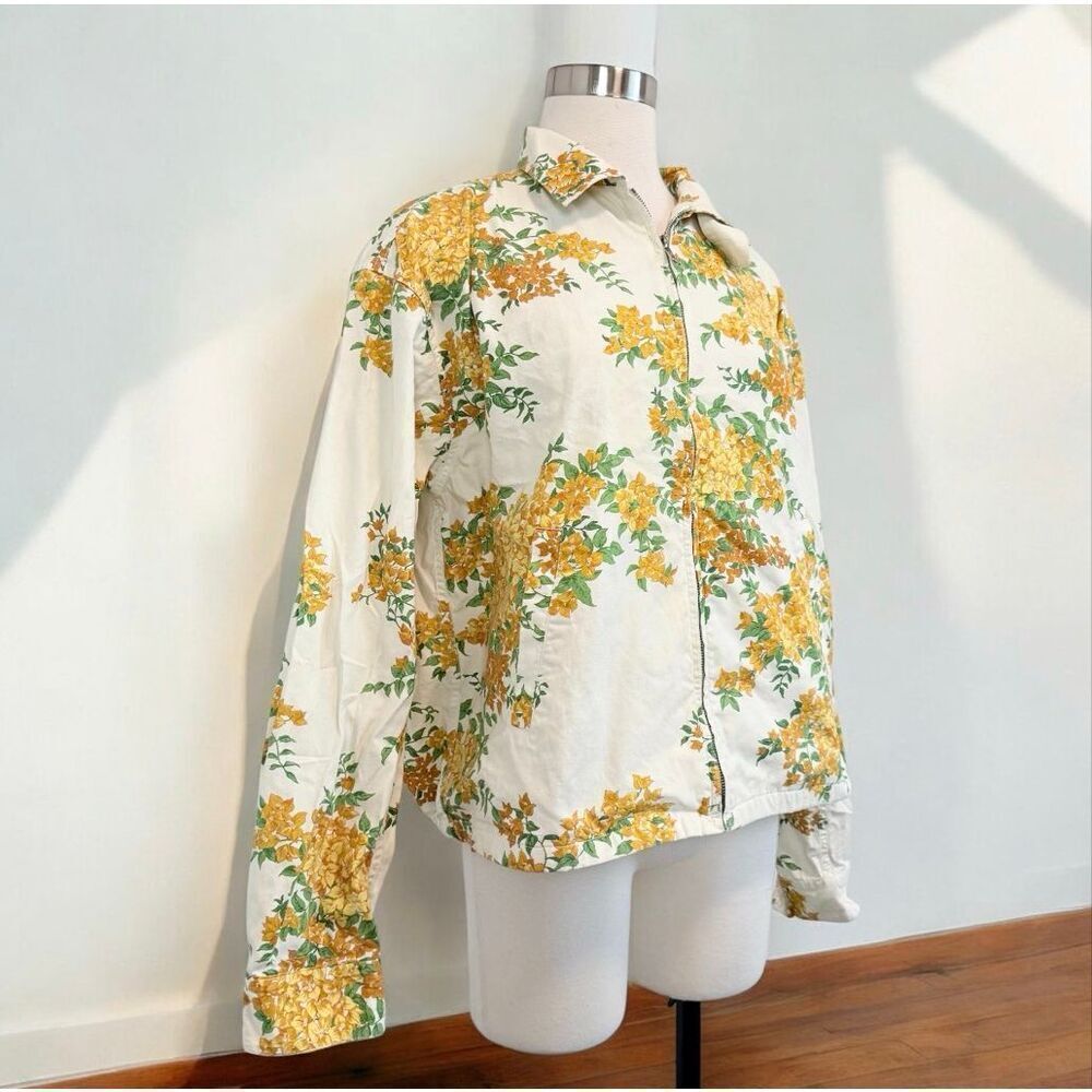 John Elliott White Ivory Floral Zipper Aviator Bomber Jacket Coat Large